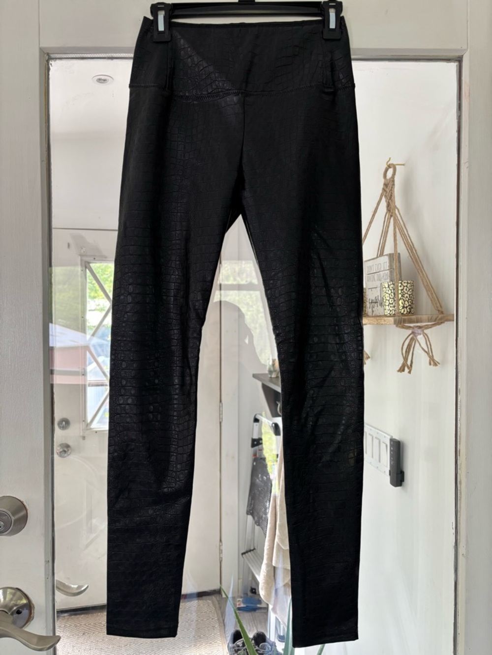 7 For All Mankind Black Croc-Embossed Faux Leather Leggings